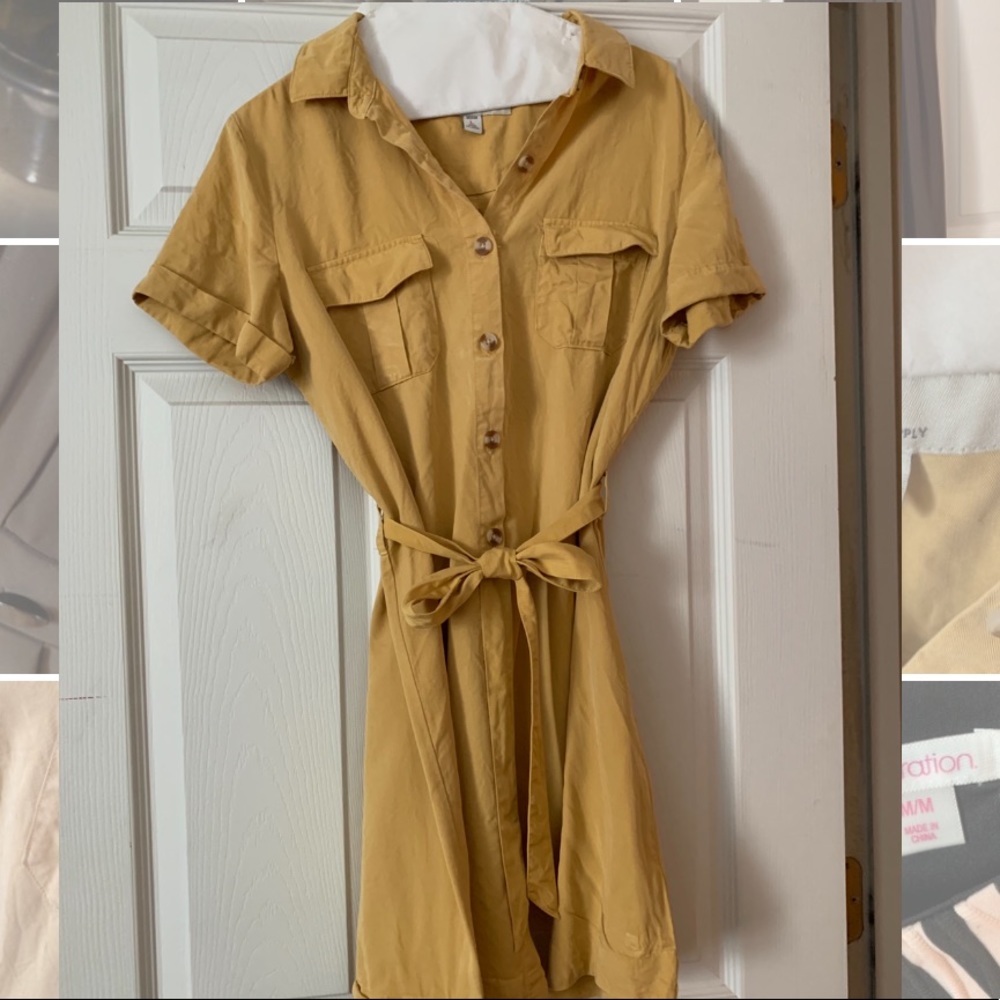 Gold button down dress with tie